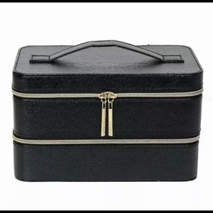 Lancome Large Black Synthetic Leather Train Case Box Organizer, Size 9 x 5.5 x 5
